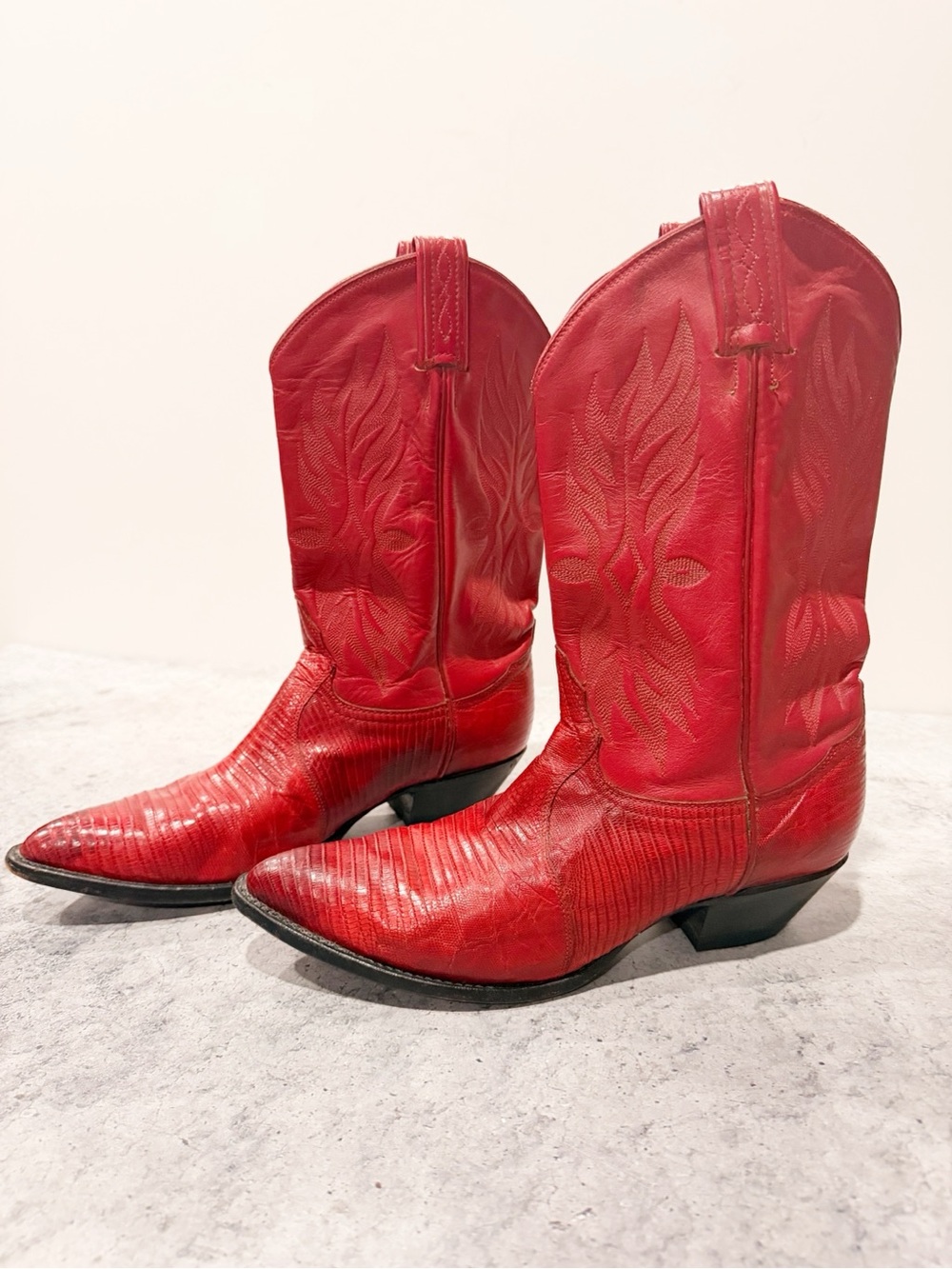 Tony Lama Red Leather Cowboy Boots Womens 9 *